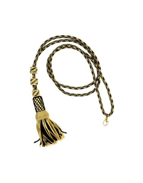 Pectoral Cross Cord with Tassel Black and Gold