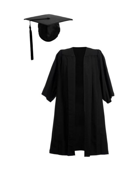 Primary School Graduation Gown and Elasticated Cap Set Black