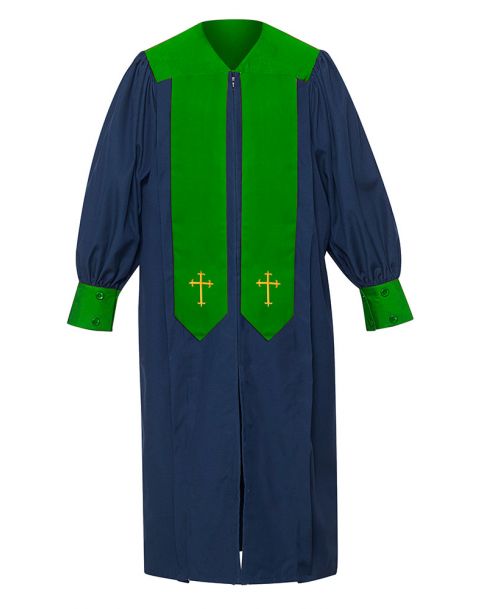 Adult Harmony Choir Robe with Latin cross embroidery in Navy Blue