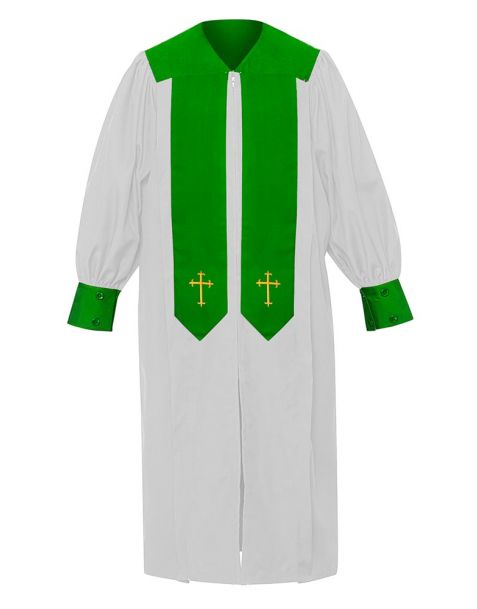 Adult Harmony Choir Robe with Latin cross embroidery in White