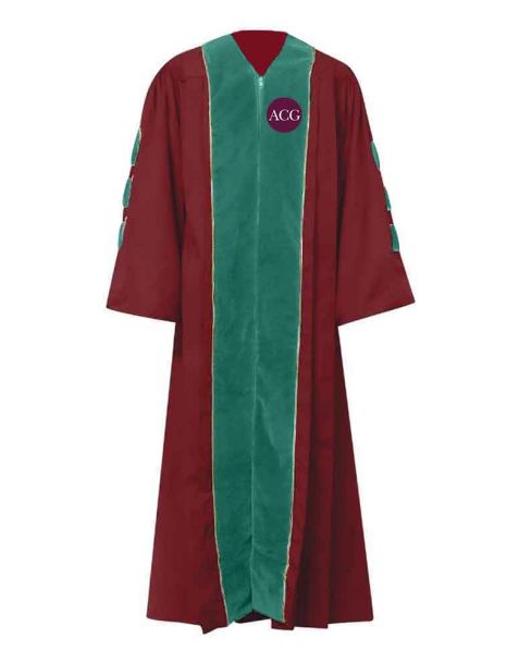 Personalised Grace Choir Robe with piping Gold in Maroon Red