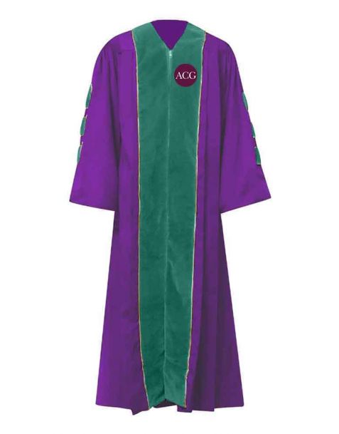 Personalised Grace Choir Robe with piping Gold in Purple