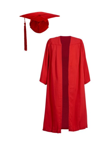 Primary School Graduation Gown and Elasticated Cap Set Scarlet Red